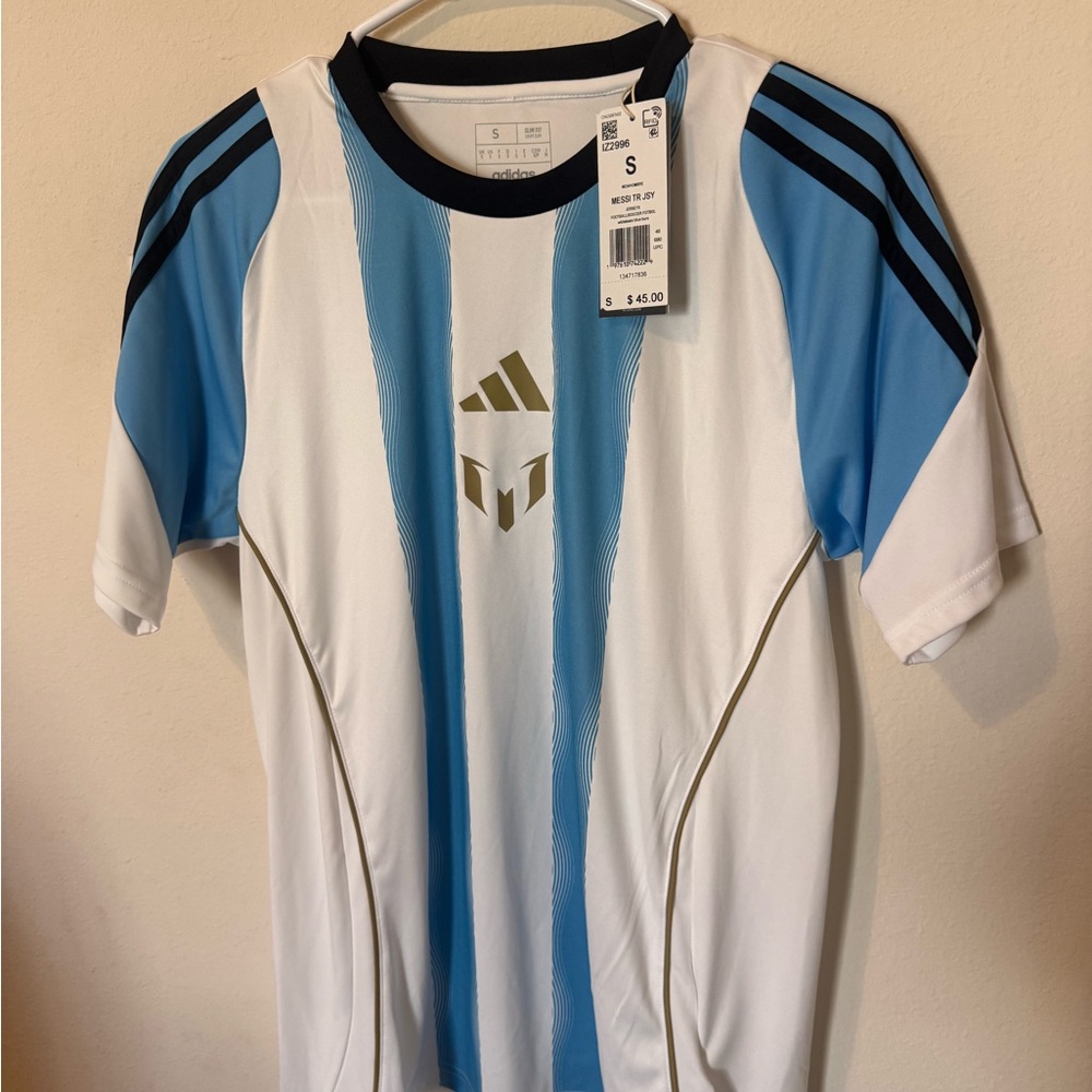 Adidas Mens Messi Sky Blue and White Jersey